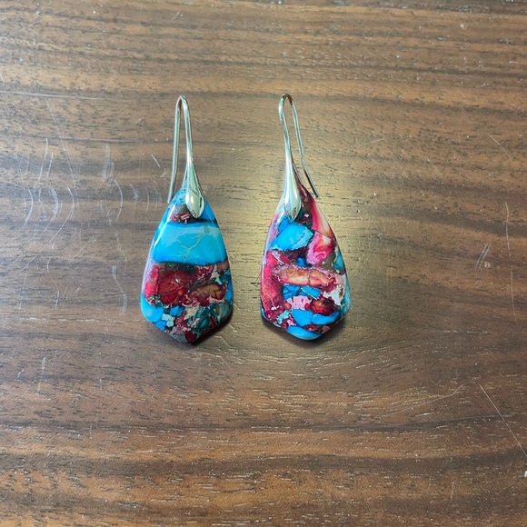 Polymer Clay Drop Earrings with Gold Tone Hardware. - Picture 3 of 3